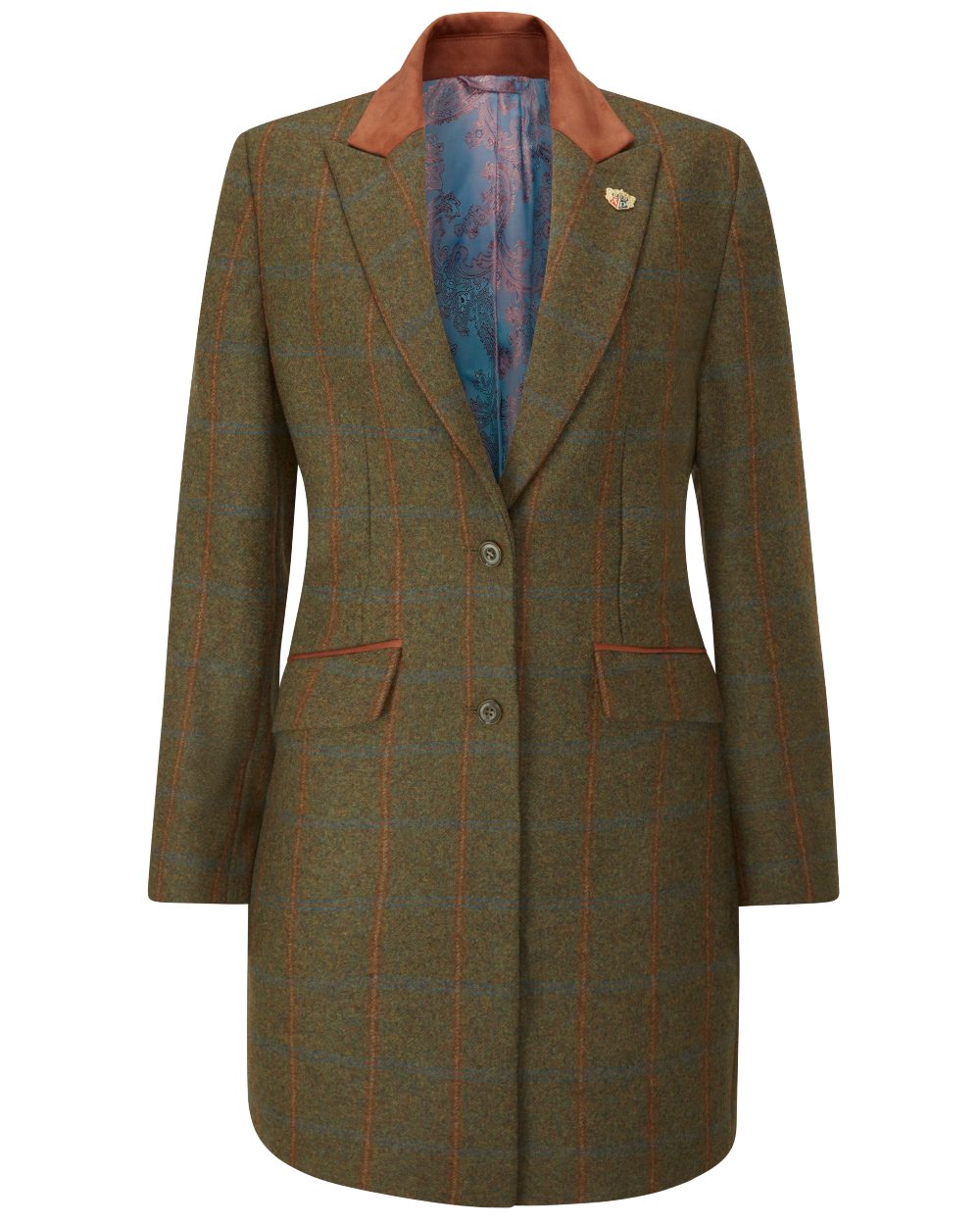 Willow coloured Alan Paine Combrook Ladies Mid Thigh Coat on white background 