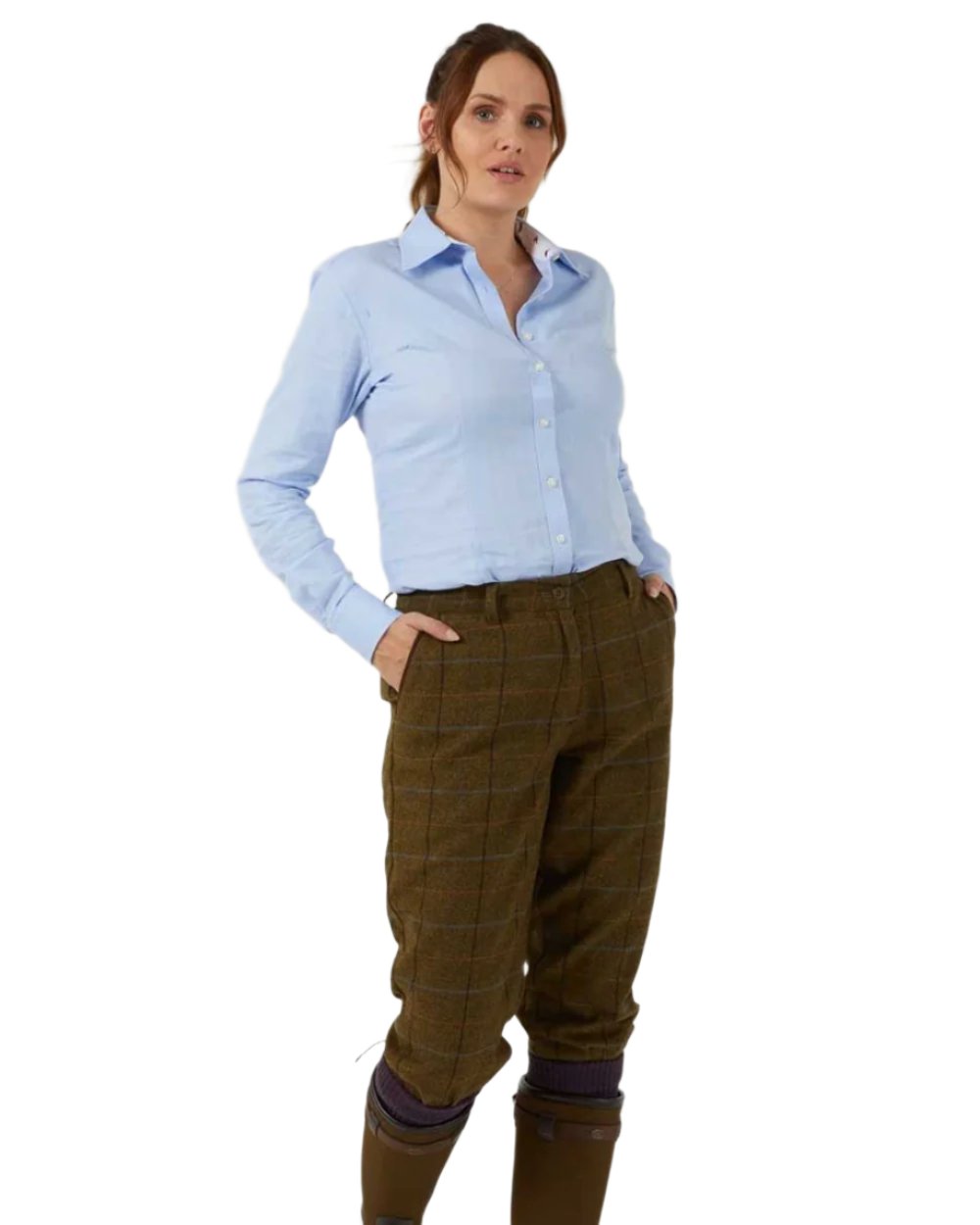 Hazel coloured Alan Paine Combrook Ladies Tweed Breeks on white background 