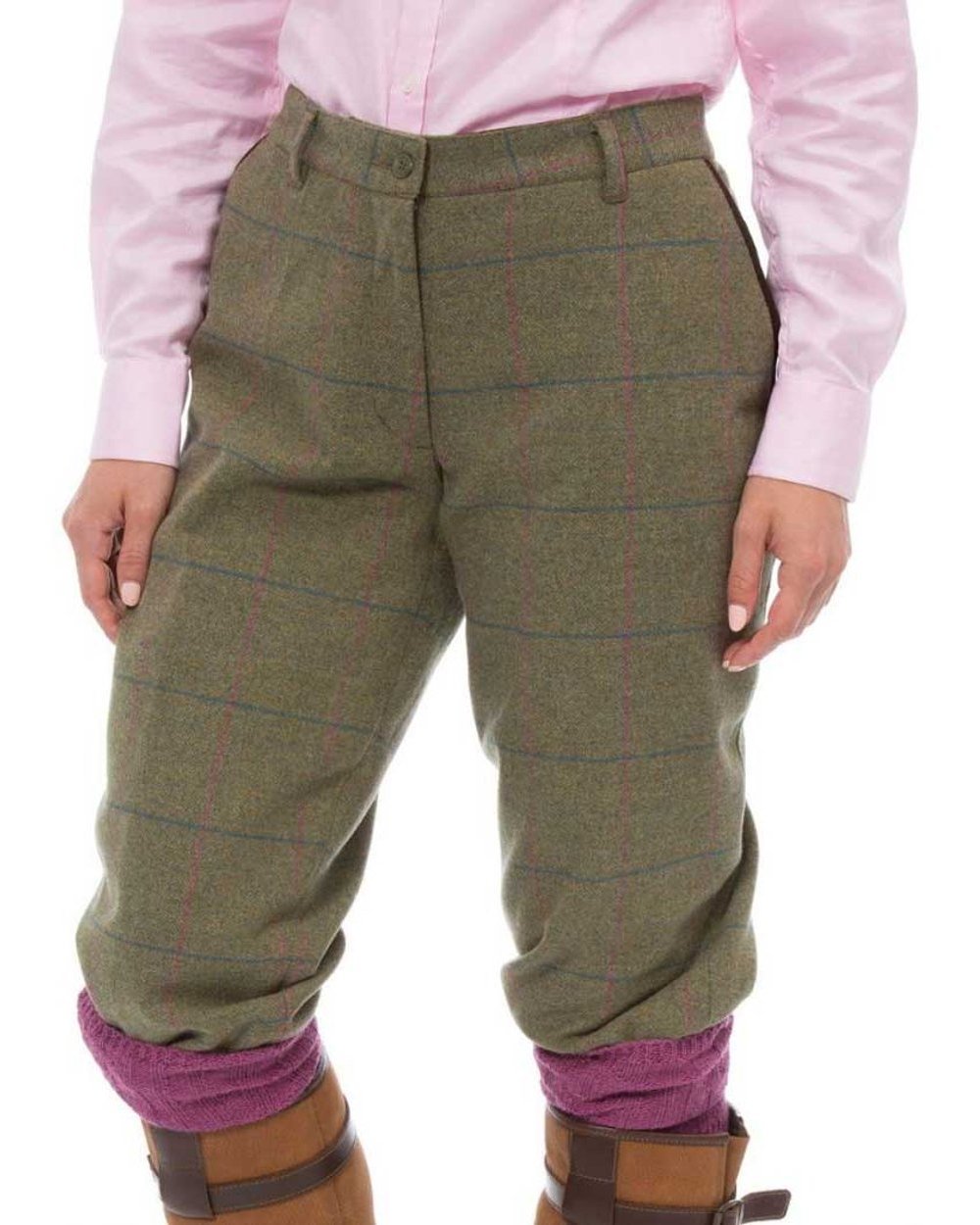 Juniper coloured Alan Paine Combrook Ladies Tweed Breeks on white background 