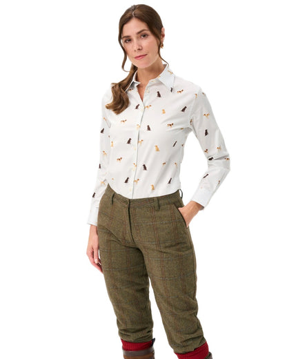 Laurel coloured Alan Paine Combrook Ladies Tweed Breeks on white background 