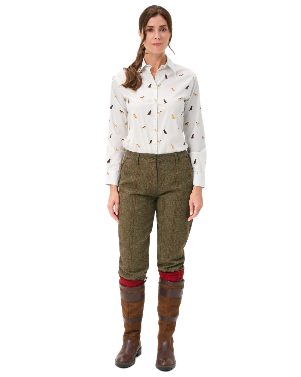 Laurel coloured Alan Paine Combrook Ladies Tweed Breeks on white background 