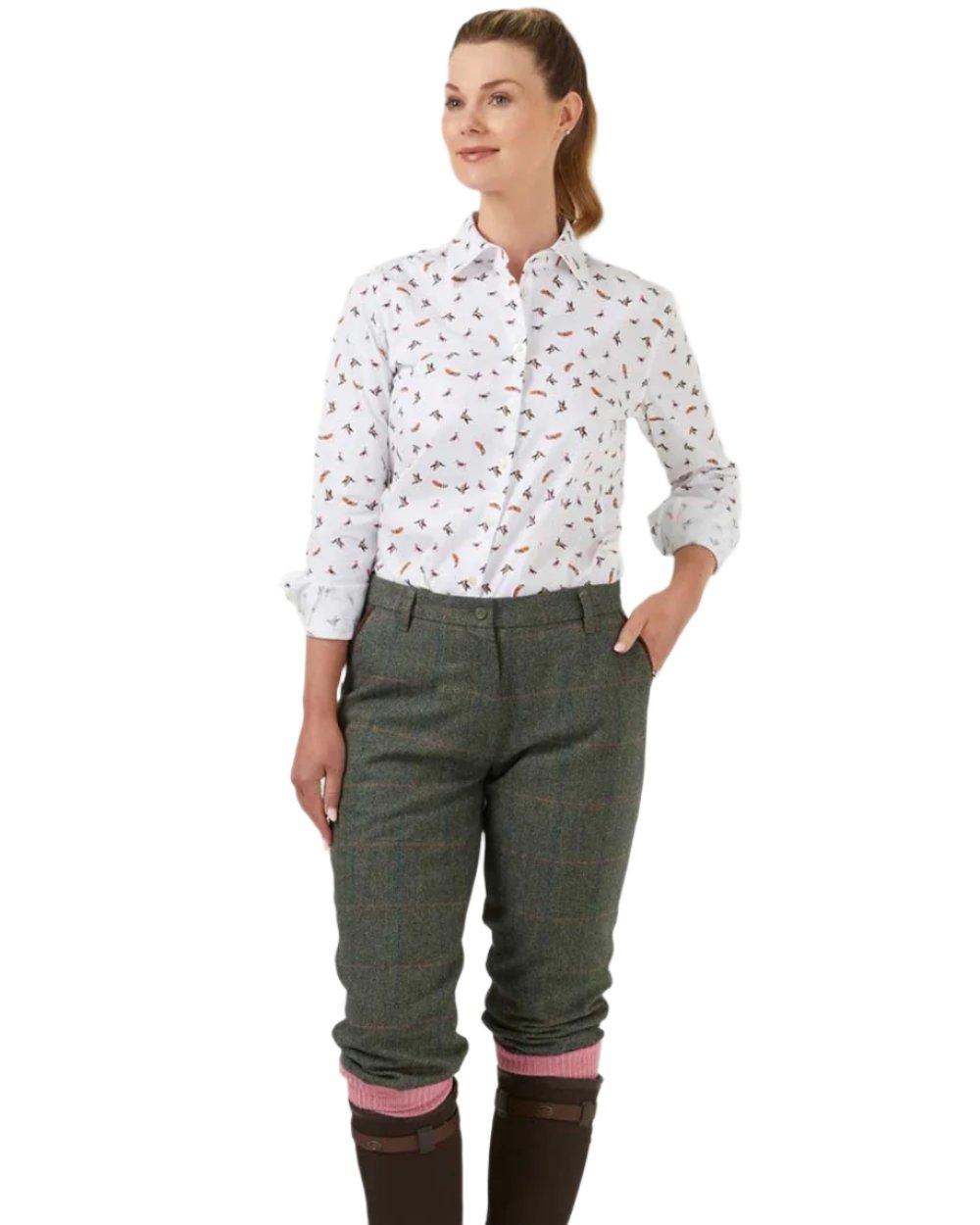 Spruce coloured Alan Paine Combrook Ladies Tweed Breeks on white background 