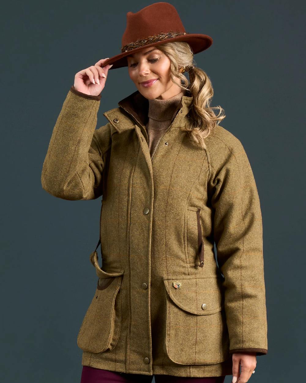 Grove Coloured Alan Paine Combrook Ladies Tweed Coat on indoor background 