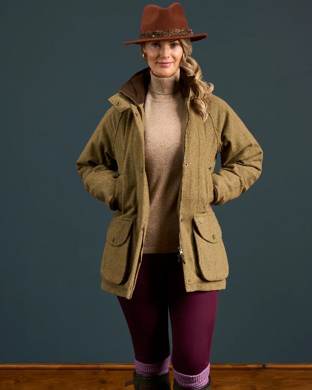 Grove Coloured Alan Paine Combrook Ladies Tweed Coat on indoor background 