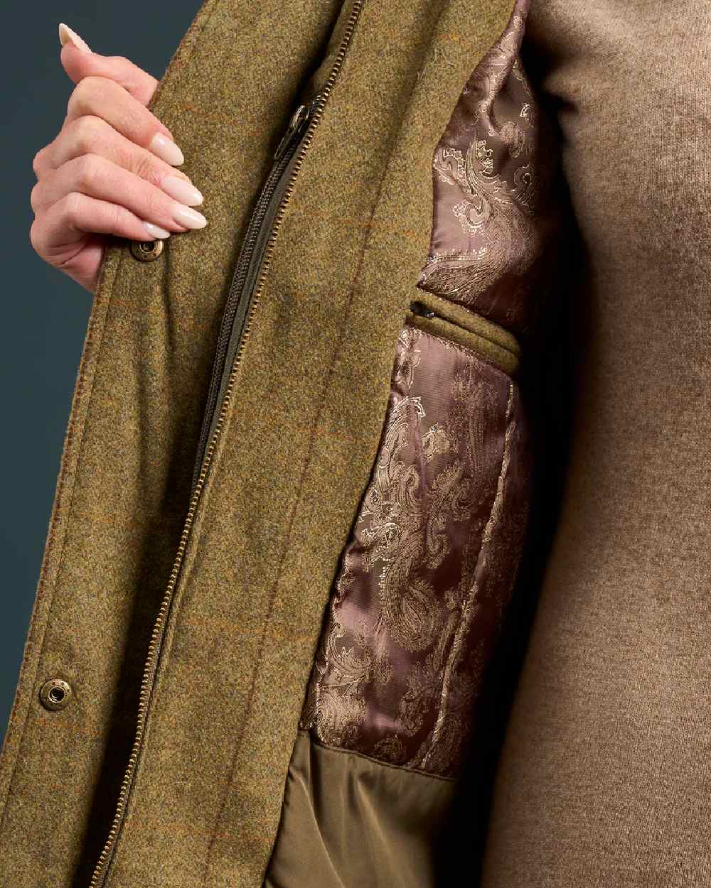 Grove Coloured Alan Paine Combrook Ladies Tweed Coat on indoor background 