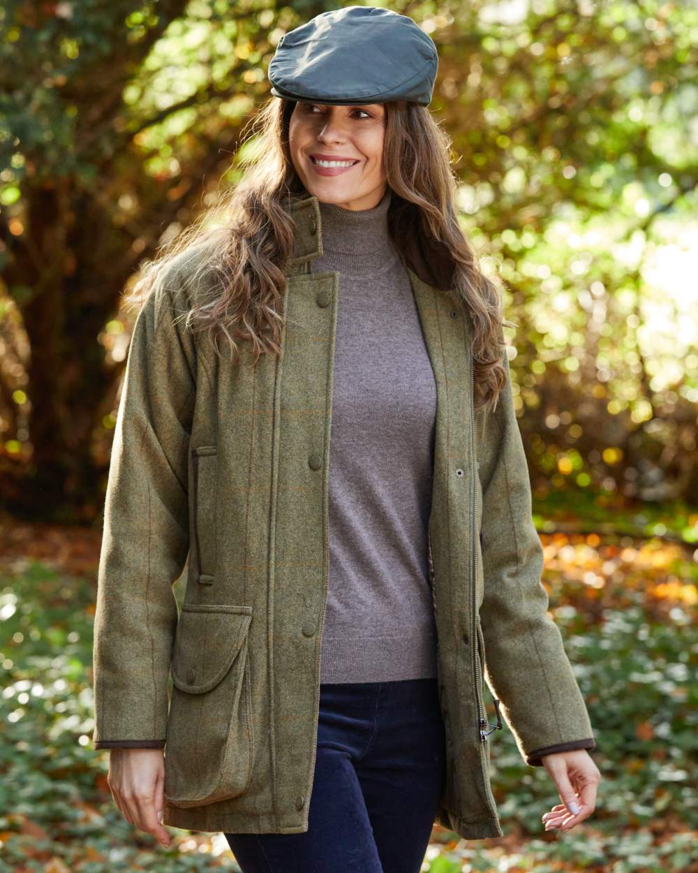 Grove Coloured Alan Paine Combrook Ladies Tweed Coat on forest background 