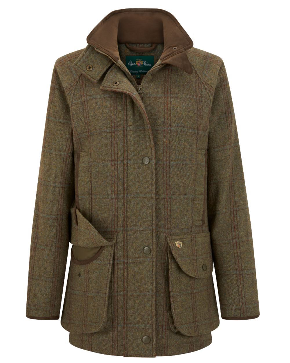 Laurel Coloured Alan Paine Combrook Ladies Tweed Coat on white background 
