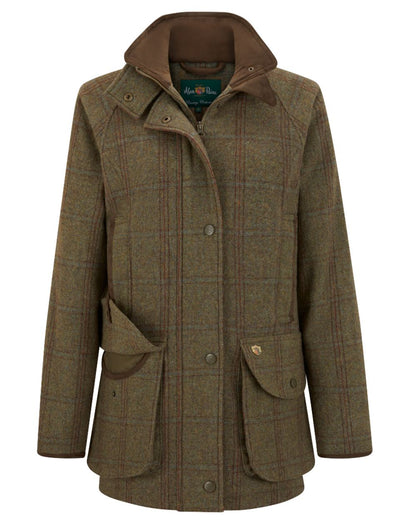 Laurel Coloured Alan Paine Combrook Ladies Tweed Coat on white background 