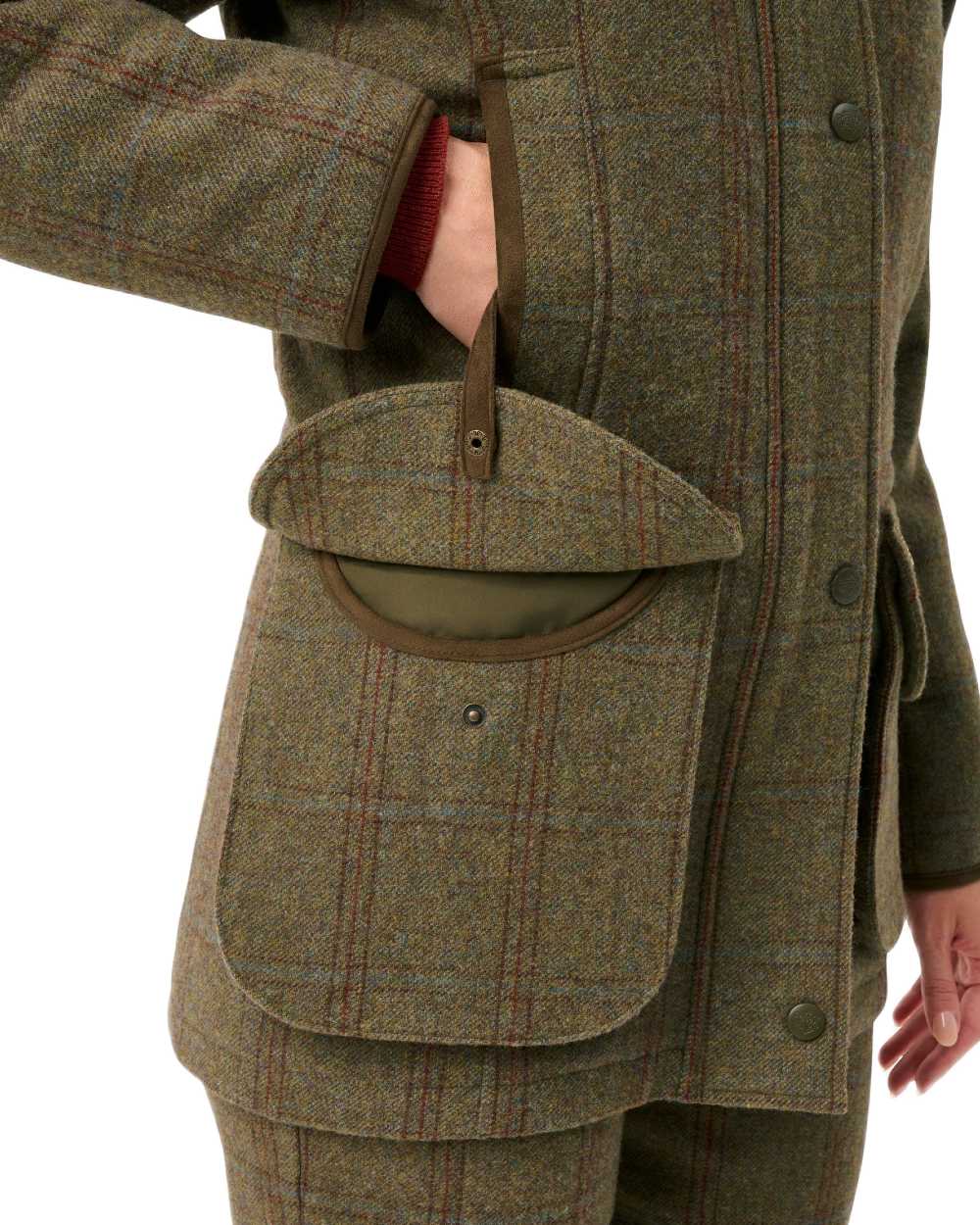 Laurel Coloured Alan Paine Combrook Ladies Tweed Coat on white background 