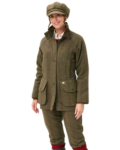 Laurel Coloured Alan Paine Combrook Ladies Tweed Coat on white background 