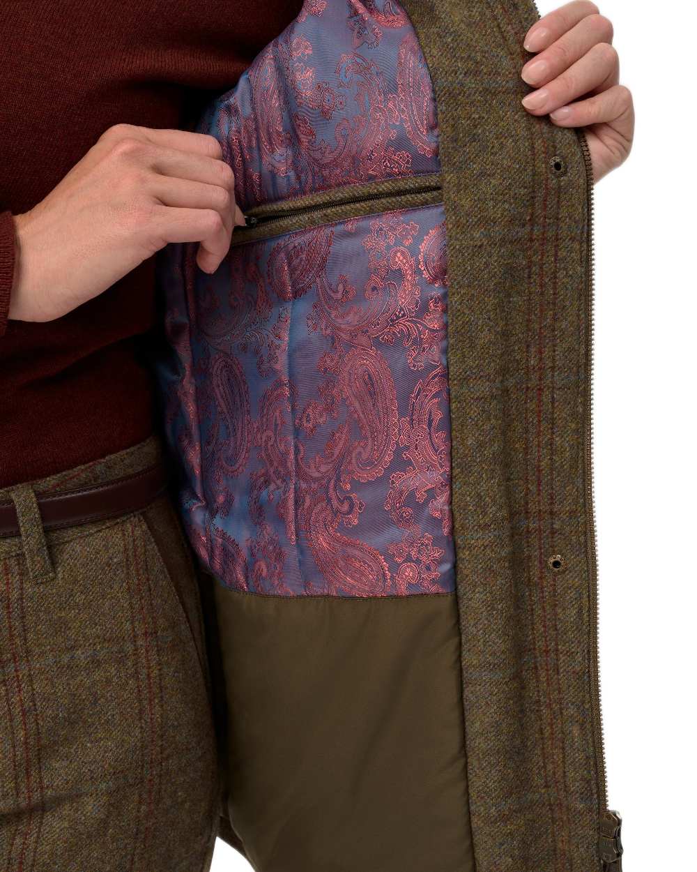 Laurel Coloured Alan Paine Combrook Ladies Tweed Coat on white background 
