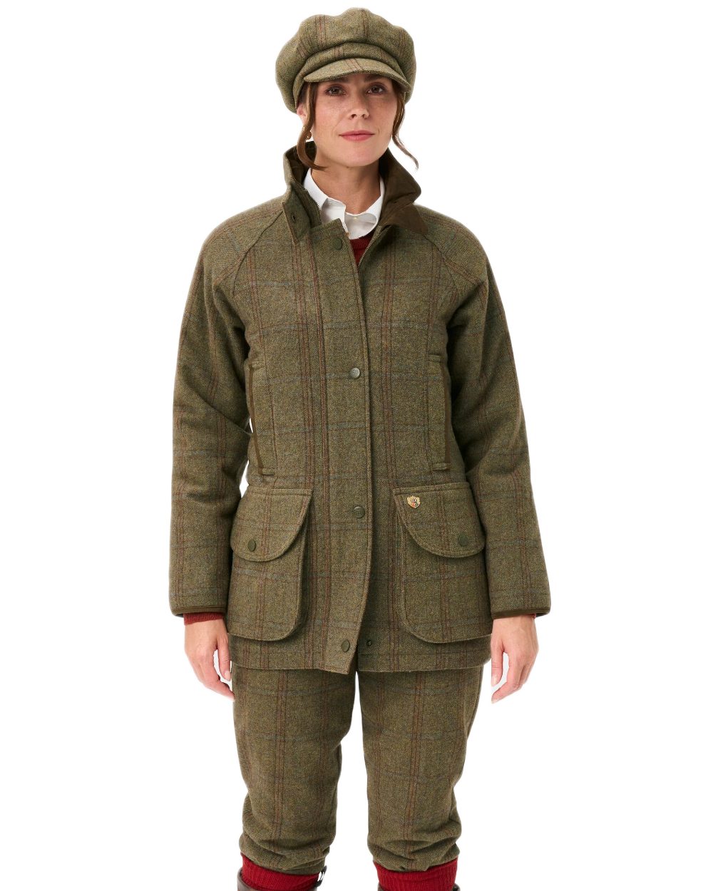Laurel Coloured Alan Paine Combrook Ladies Tweed Coat on white background 