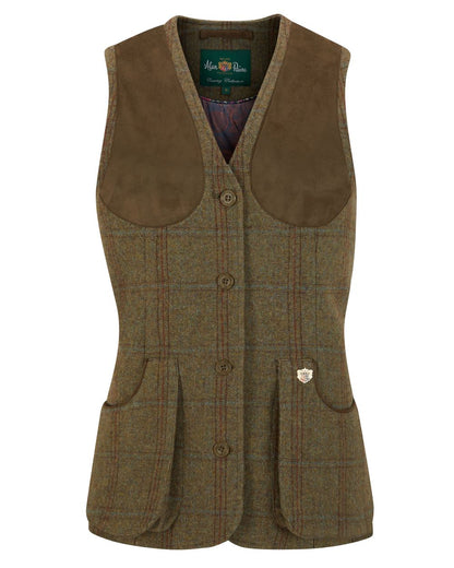 Laurel coloured Alan Paine Combrook Ladies Tweed Shooting Waistcoat on white background 