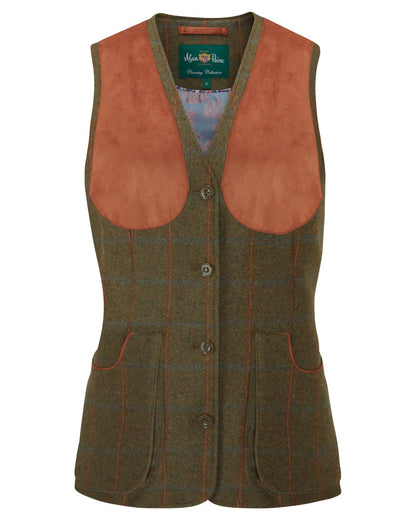 Willow coloured Alan Paine Combrook Ladies Tweed Shooting Waistcoat on white background 