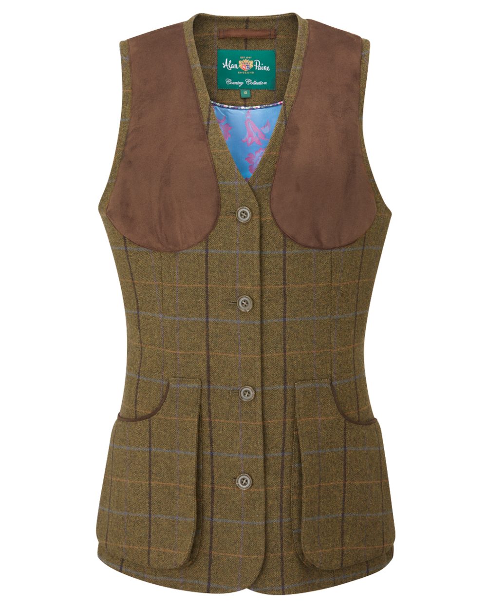 Hazel coloured Alan Paine Combrook Ladies Tweed Shooting Waistcoat on white background 