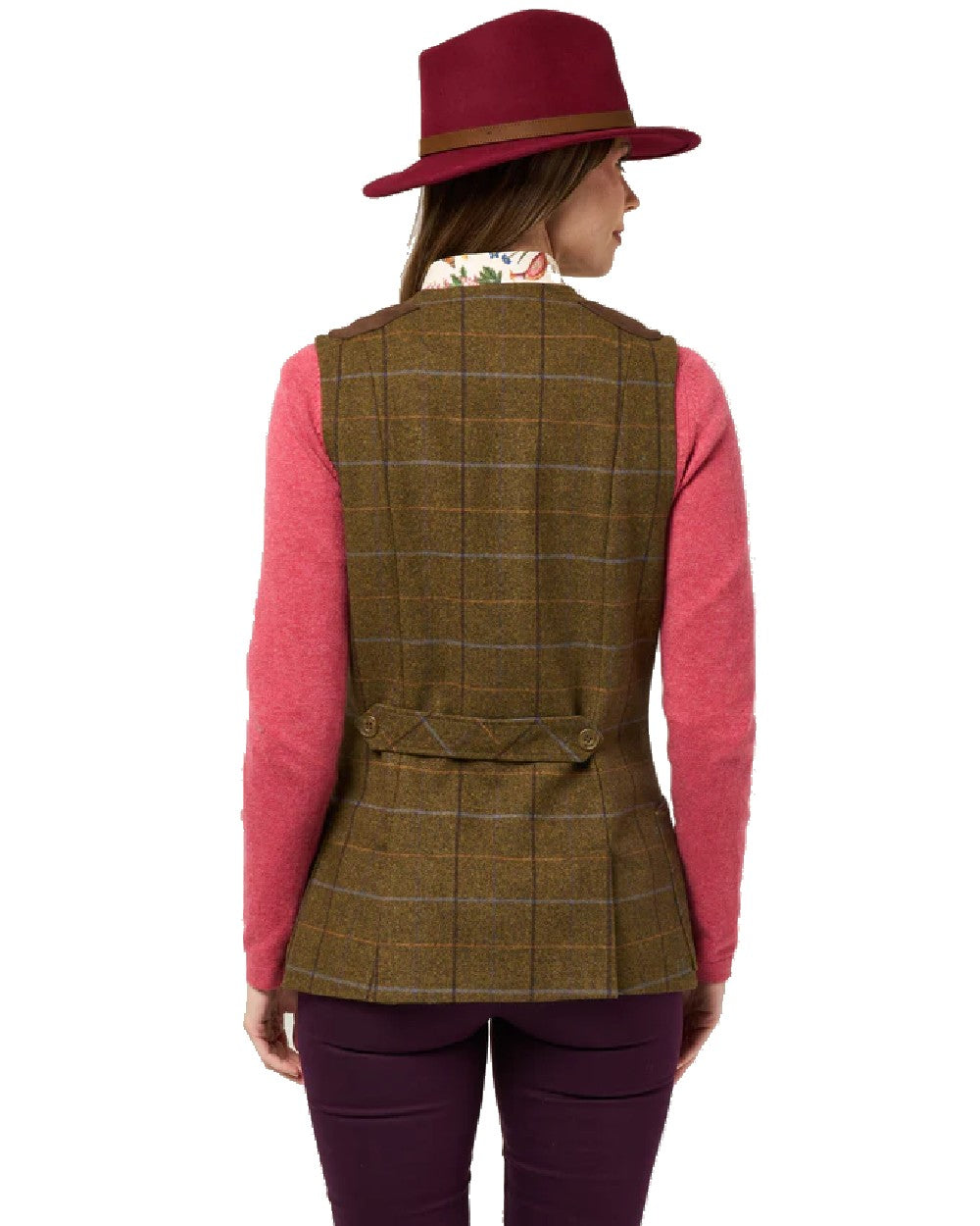 Hazel coloured Alan Paine Combrook Ladies Tweed Shooting Waistcoat on white background 