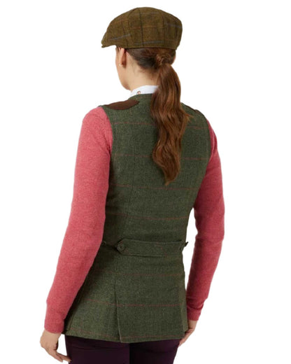 Spruce coloured Alan Paine Combrook Ladies Tweed Shooting Waistcoat on white background 