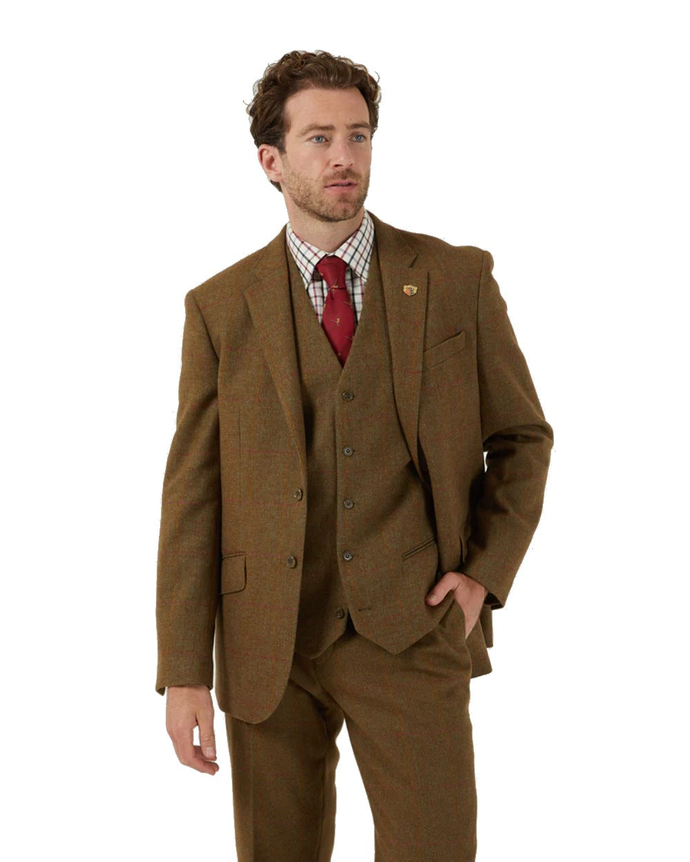 Hawthorn coloured Alan Paine Combrook Mens Tweed Sports Blazer on white background 