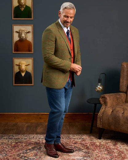 Reed Coloured Alan Paine Combrook Mens Tweed Sports Blazer on indoor background 