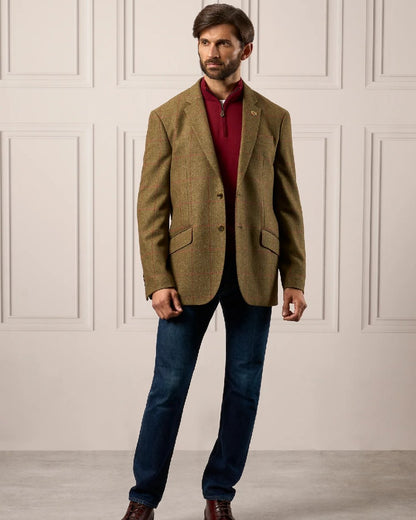 Sage coloured Alan Paine Combrook Mens Tweed Sports Blazer on indoor background 