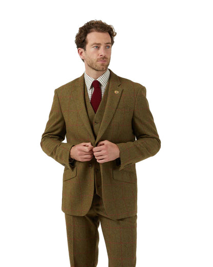 Sage coloured Alan Paine Combrook Mens Tweed Sports Blazer on white background 