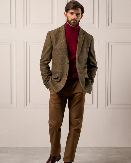 Teak coloured Alan Paine Combrook Mens Tweed Sports Blazer on indoor background 
