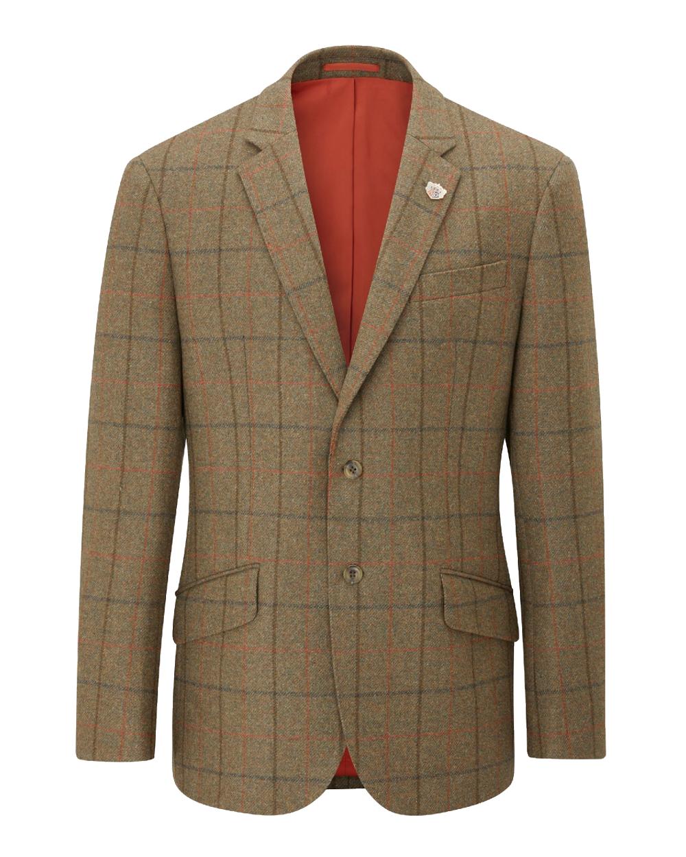 Thyme coloured Alan Paine Combrook Mens Tweed Sports Blazer on white background 