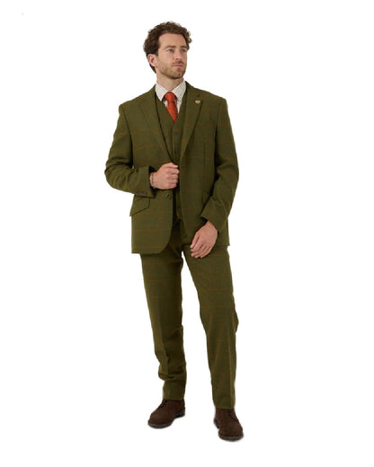 Maple coloured Alan Paine Combrook Mens Tweed Sports Blazer on blurry background 