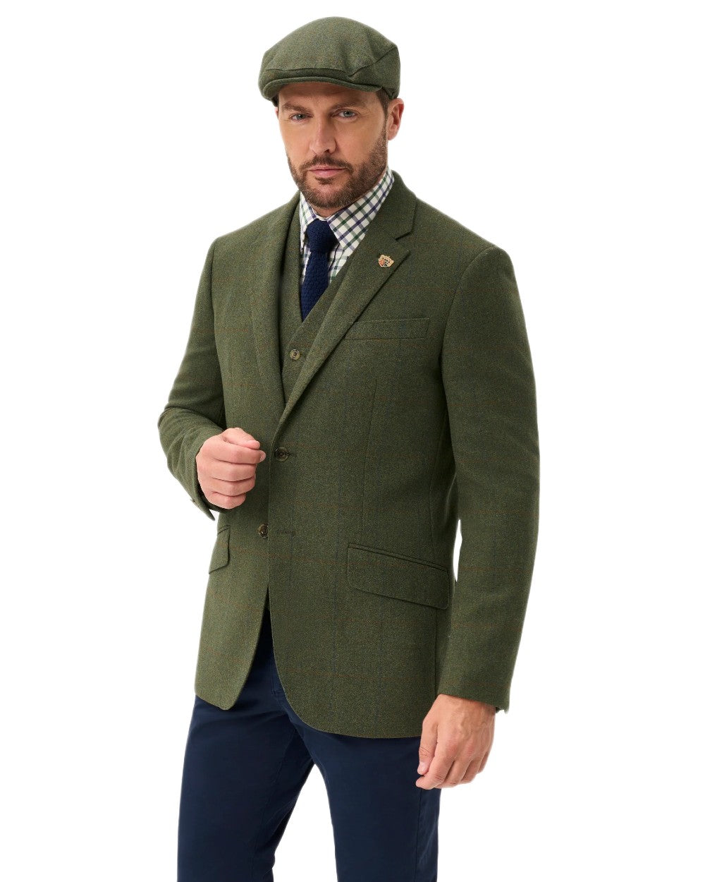 Mariner coloured Alan Paine Combrook Mens Tweed Sports Blazer on white background 