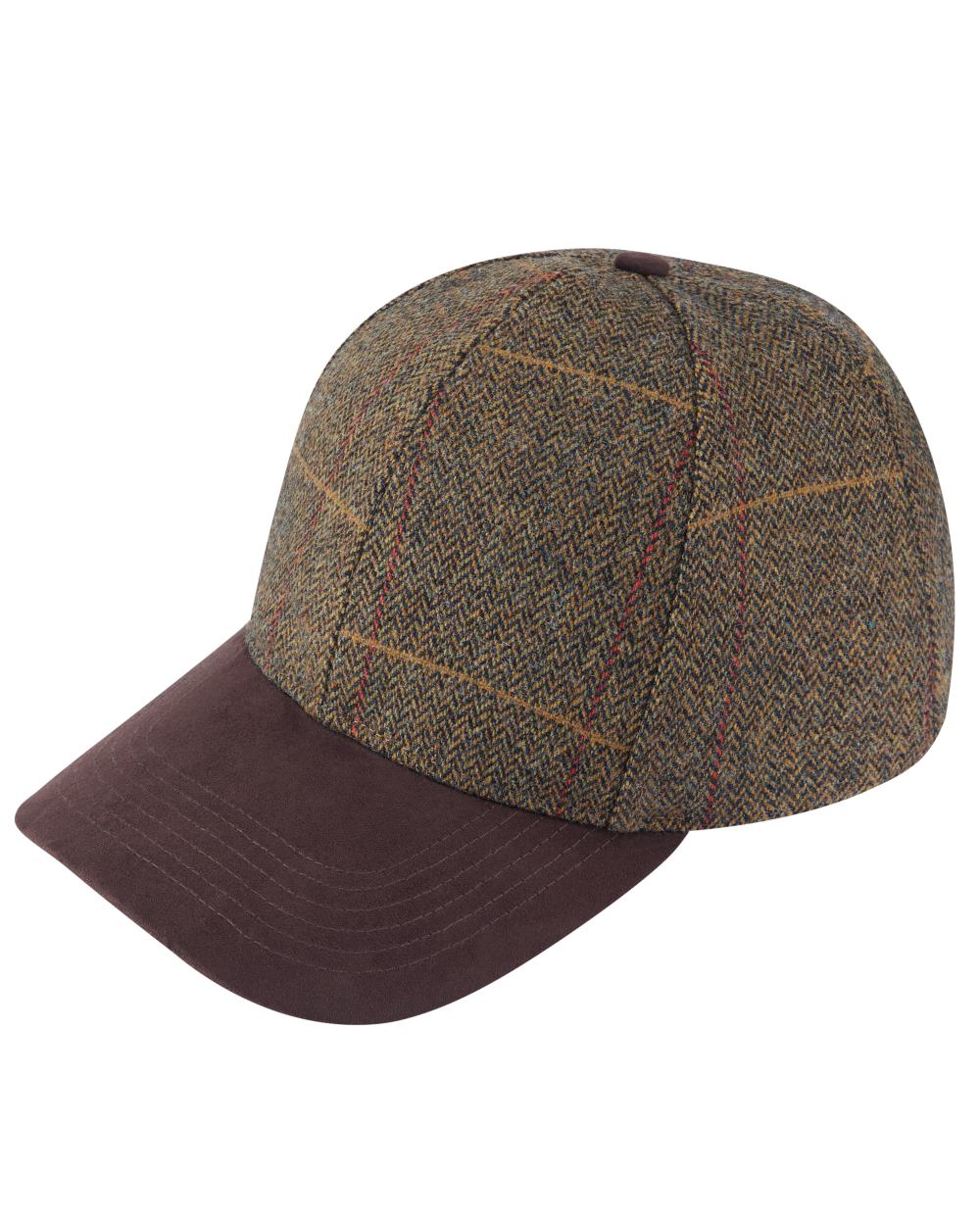 Teak coloured Alan Paine Combrook Tweed Baseball Cap on white background 