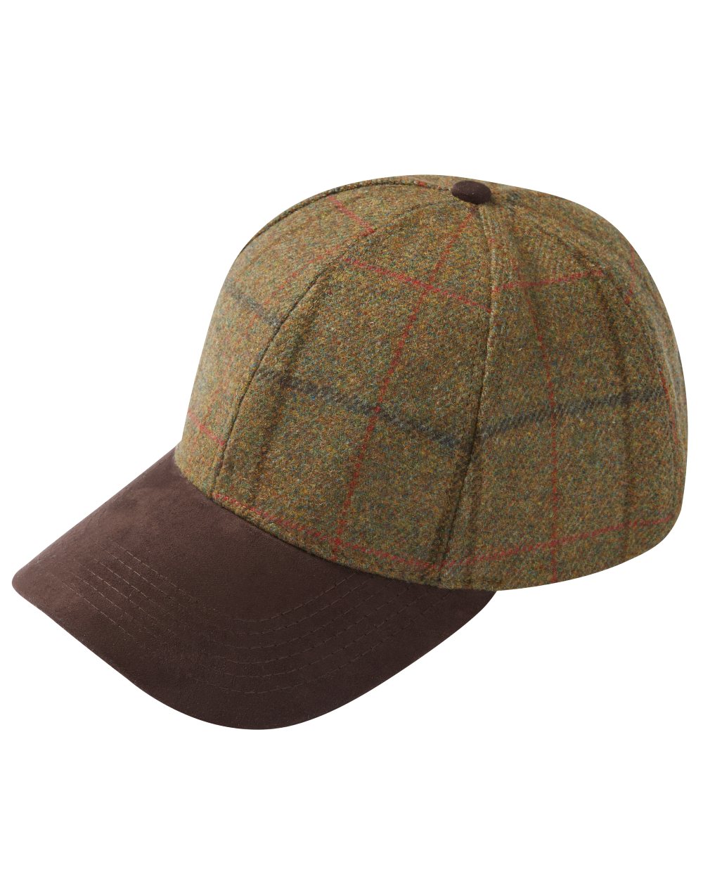 Thyme coloured Alan Paine Combrook Tweed Baseball Cap on white background 