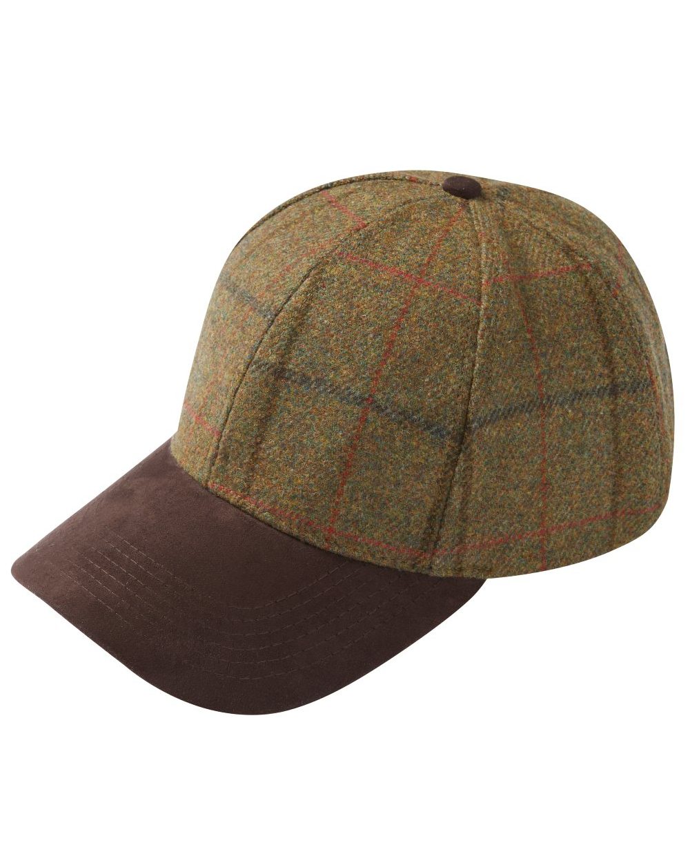 Thyme coloured Alan Paine Combrook Tweed Baseball Cap on white background 