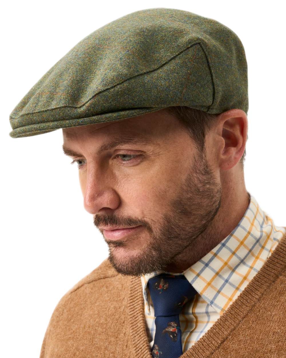 Mariner coloured Alan Paine Combrook Tweed Cap on white background 