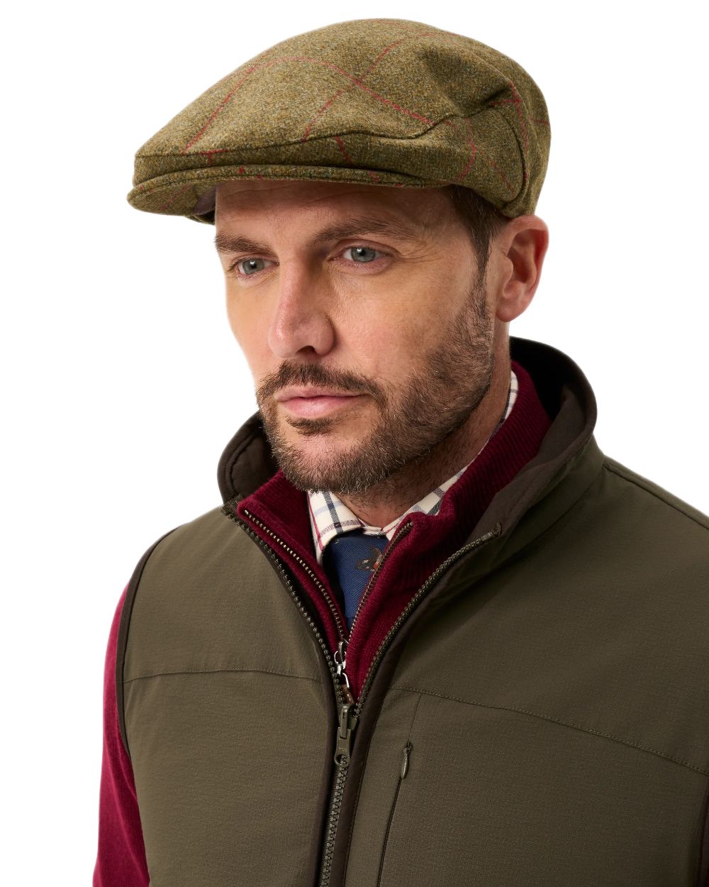 Sage coloured Alan Paine Combrook Tweed Cap on white background 