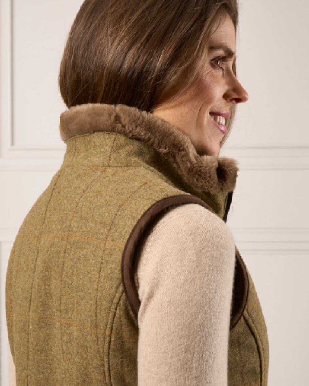 Grove Coloured Alan Paine Combrook Tweed Ladies Gilet on studio background 