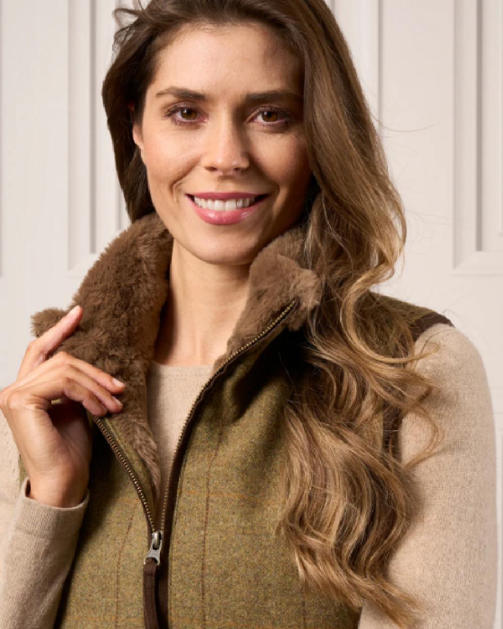 Grove Coloured Alan Paine Combrook Tweed Ladies Gilet on studio background 