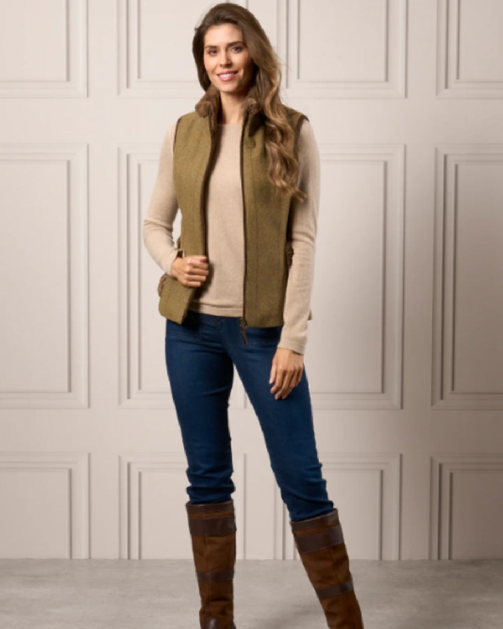 Grove Coloured Alan Paine Combrook Tweed Ladies Gilet on studio background 