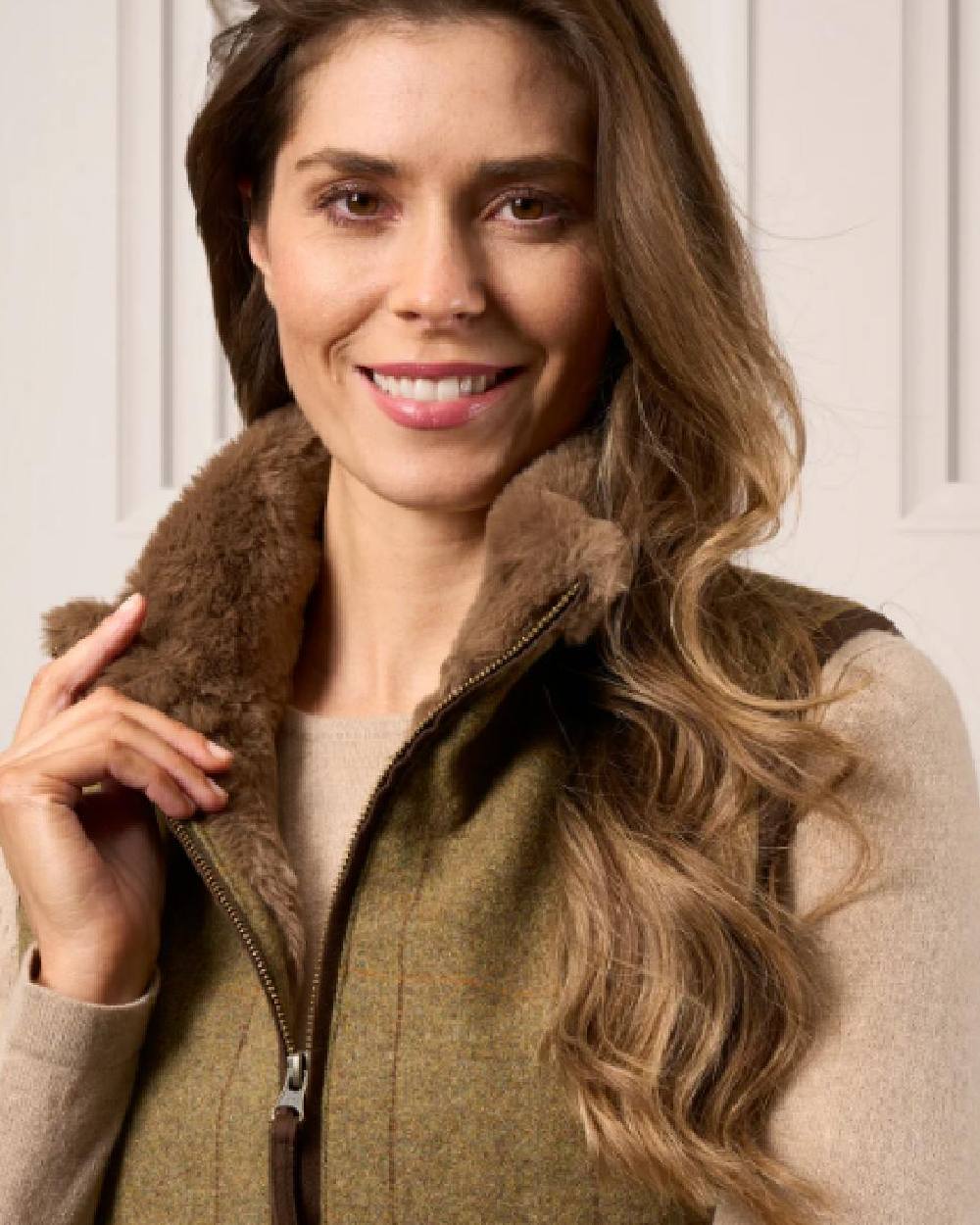 Grove Coloured Alan Paine Combrook Tweed Ladies Gilet on studio background 
