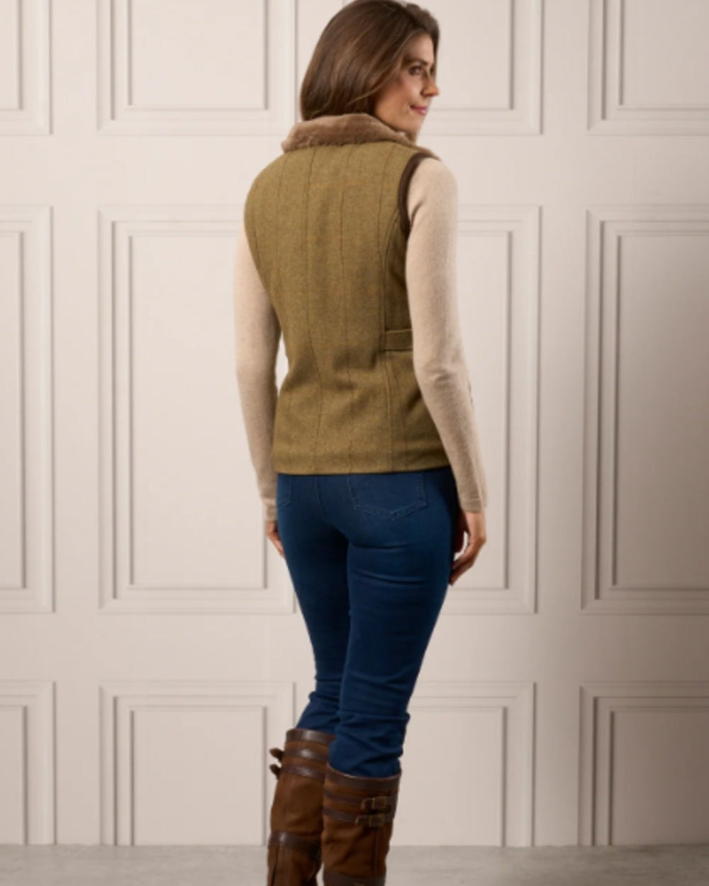 Grove Coloured Alan Paine Combrook Tweed Ladies Gilet on studio background 