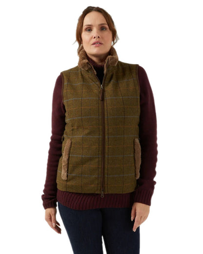 Hazel Coloured Alan Paine Combrook Tweed Ladies Gilet on white background 