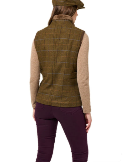 Hazel Coloured Alan Paine Combrook Tweed Ladies Gilet on white background 