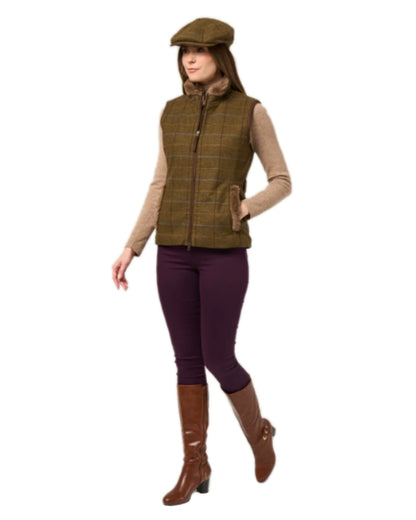 Hazel Coloured Alan Paine Combrook Tweed Ladies Gilet on white background 