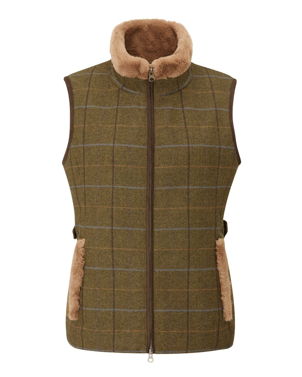 Hazel Coloured Alan Paine Combrook Tweed Ladies Gilet on white background 