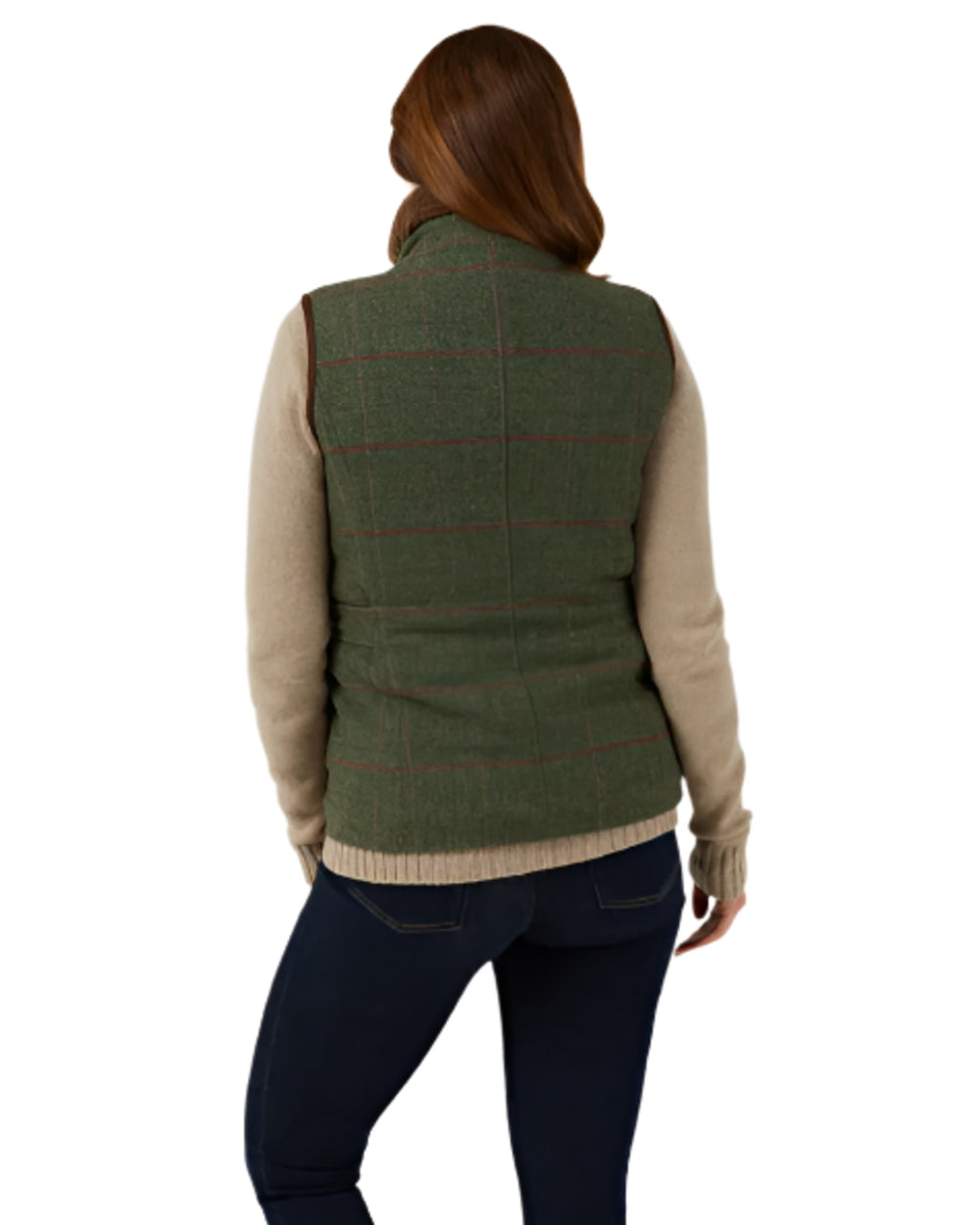 Heath Coloured Alan Paine Combrook Tweed Ladies Gilet on white background 