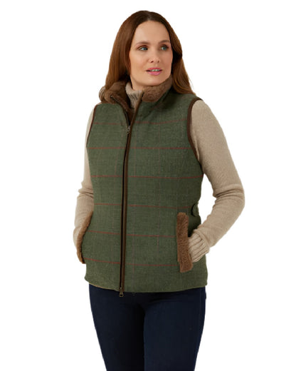 Heath Coloured Alan Paine Combrook Tweed Ladies Gilet on white background 