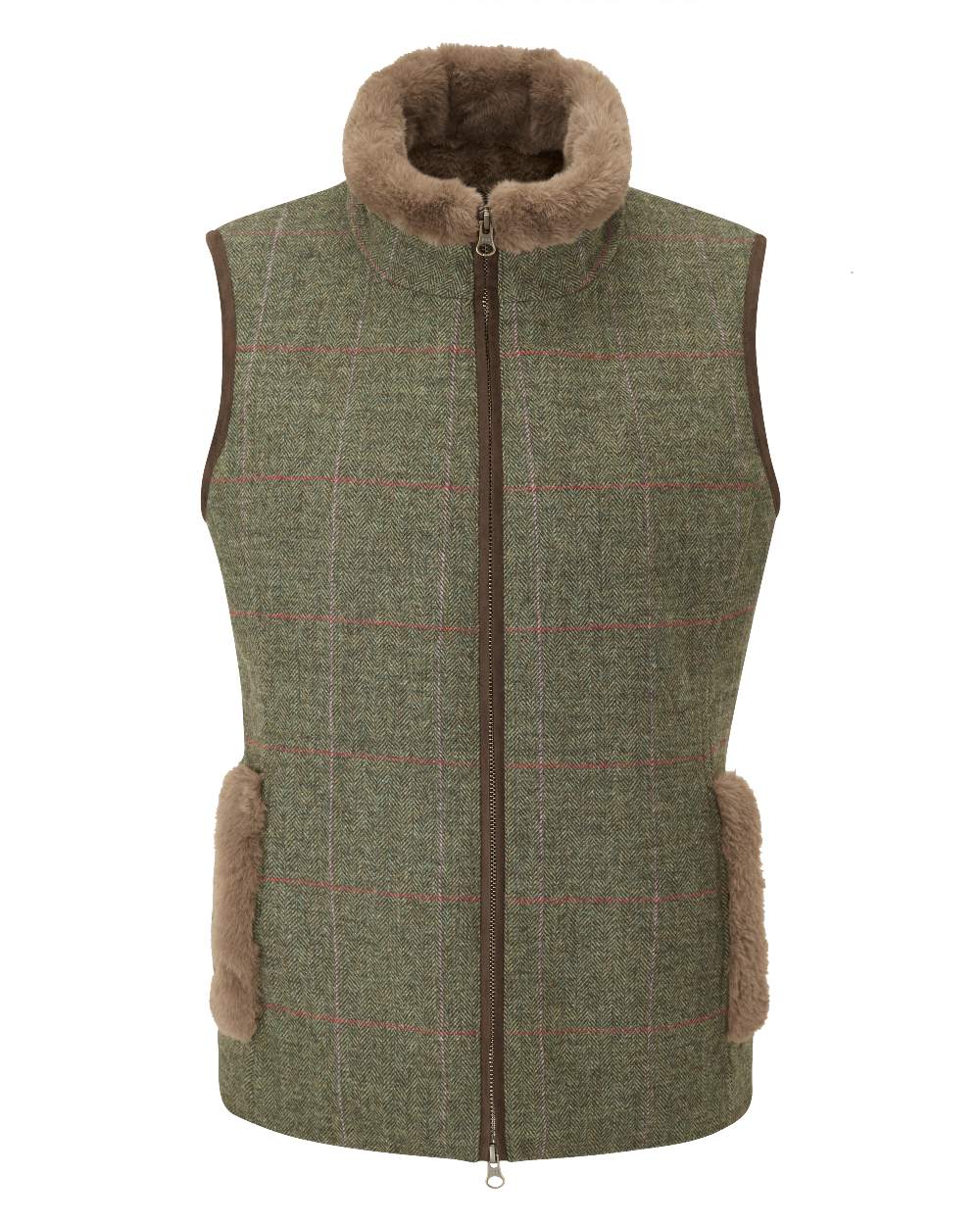 Heath Coloured Alan Paine Combrook Tweed Ladies Gilet on white background 