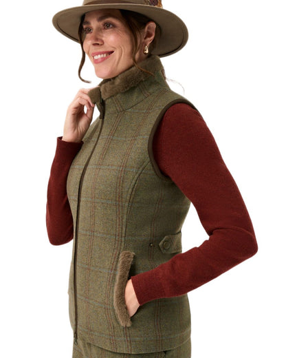 Laurel Coloured Alan Paine Combrook Tweed Ladies Gilet on white background 