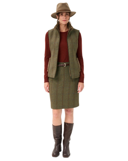 Laurel Coloured Alan Paine Combrook Tweed Ladies Gilet on white background 