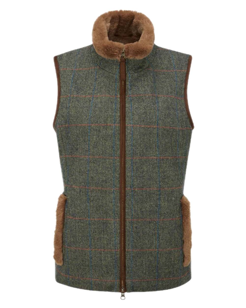 Spruce Coloured Alan Paine Combrook Tweed Ladies Gilet on white background 