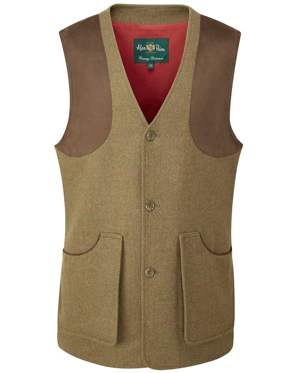 Hawthorn coloured Alan Paine Combrook Tweed Shooting Waistcoat on white background 